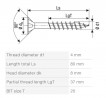 SPAX skrutka 4x80/37 zápustná hlava TXS, W, 4C MH, čiastočný závit