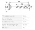 SPAX skrutka 3x40/23 zápustná hlava TXS,W,4C MH, čiastočný závit