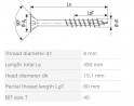 SPAX skrutka 8x450/80 zápustná hlava TXS,W,4C MH, čiastočný závit