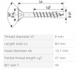 SPAX skrutka 8x80/47 zápustná hlava TXS,W,4C MH, čiastočný závit