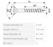 SPAX skrutka 5x110/69 zápustná hlava PZ, W, 4C MH, čiastočný závit