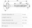SPAX skrutka 5x120/69 zápustná hlava PZ, W, 4C MH, čiastočný závit