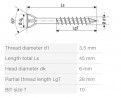 SPAX skrutka 3,5x45 podlahová zápustná hlava TXS,W,4C MH