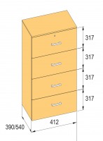 K-BBP Kartotéka typ R4 pre vnútornú šírku 412 mm/390 mm, výška 1276 mm bez tlmen