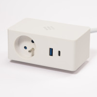 VersaQ  1x 230V, USB A+C 5V, bezdrátové nabíjanie Qi, biela