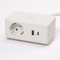 VersaQ HUB 1x 230V, 1x RJ45. USB-A+C 5V, 1x HDMI, bzdr nabíjanie Qi,biela,Schuko