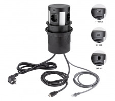 STRONG El. zásuvka vysúvacia,4x230V,1xRJ45,2xUSB A 5V,1xHDMI,bezdr nabíj, schuko