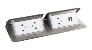LEGRAND Pop-up dvojitá, 3x 230V, USB A+A napájací, nerez