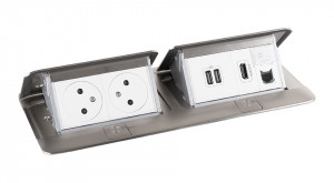 LEGRAND Pop-up dvojitá, 2x 230V, USB A+A napájací, 1x RJ45, HDMI, nerez