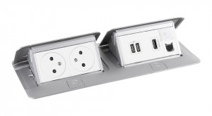 LEGRAND Pop-up dvojitá, 2x 230V, USB A+A napájací, 1x RJ45, HDMI, hliník