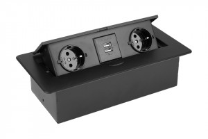 StrongPower Elektrická zásuvka 2x 230V Schuko,2x USB Power, čierna