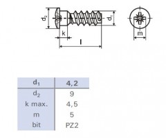 Euroskrutka 6,3x13/9 pologuľatá hlava 9mm PZ2 zinok biely