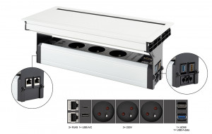 VersaFlap Mono 2.0, 3x 230V, 2x RJ45, 1xHDMI, 1xUSB A/C, 1xUSB data, biela matná