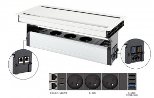 VersaFlap dual 2.0, 3x 230V, 2x RJ45, 1xHDMI, 1xUSB A/C, 1xUSB data, biela matná