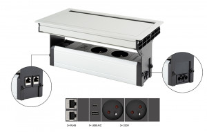 VersaFlap Mono 2.0, 2x230V,2xRJ45, 1xUSB A/C,eloxovaný hliník