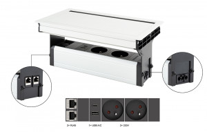 VersaFlap Mono 2.0, 2x 230V, 2x RJ45, 1x USB A/C, biela matná