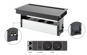 VersaFlap Mono 2.0, 2x 230V, 2x RJ45, 1x USB A/C, čierna matná