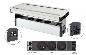 VersaFlap dual 2.0,3x230V,2xRJ45, 1xHDMI,1xUSB A/C,1xUSB data,elox hliník