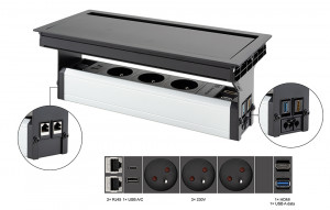VersaFlap Mono 2.0, 3x230V,2xRJ45,1xHDMI,1xUSB A/C, 1xUSB data,čierna mat