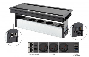 VersaFlap dual 2.0,3x230V,2xRJ45, 1xHDMI,1xUSB A/C,1xUSB data,čierna mat