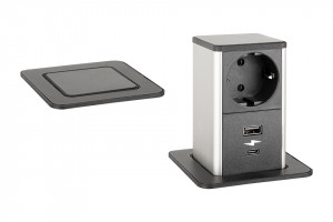 StrongPower PowerUp zásuvka, 1x230V, USB A/C nabíjecí, Černá, Schuko