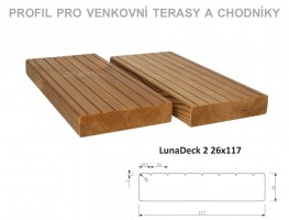 TERASY ThermoWood doska LunaDeck2 26/117/3000 bez Bočního úchytu