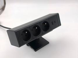 StrongPower elektrická zásuvka doskup, 3x Francúzska, USB, čierna