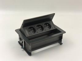 StrongPower elektrická zásuvka FlipUpPush, 3x Francúzska, čierna