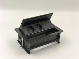 StrongPower elektrická zásuvka FlipUpPush, USB, 2x Francúzska, čierna