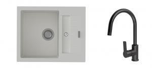K-StrongSinks S3 Set drez Vardar 615x500mm granit biely + Baterie Loira čierna