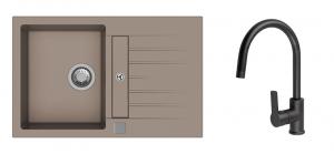 K-StrongSinks S3 Set drez Vardar 780x500mm granit béžová + Baterie Loira čierna