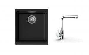 K-StrongSinks S3 Set drez Hron 430x460mm granit čierny + Batéria Stréva chrom