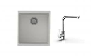 K-StrongSinks S3 Set drez Hron 430x460mm granit biely + Batéria  Stréva chrom