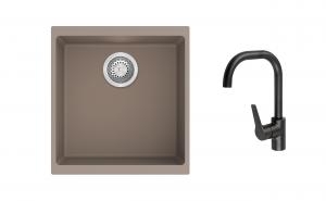 K-StrongSinks S3 Set drez Hron 430x460mm granit béžový + Batéria Garonne čierna