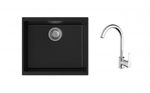 K-StrongSinks S3 Set drez Hron 530x460mm granit čierny + Batéria Seina chrom