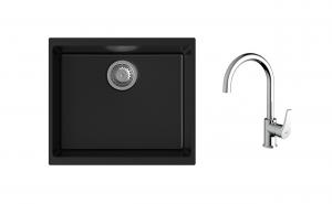 K-StrongSinks S3 Set drez Hron 530x460mm granit čierny + Batéria Rhona chrom