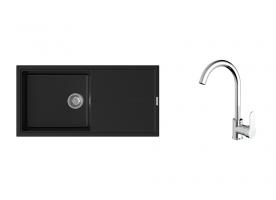 K-StrongSinks S3 Set drez Labe 1000x500mm granit čierna + Batéria Seina chróm