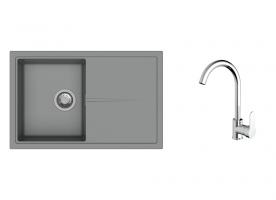 K-StrongSinks S3 Set drez Labe 780x500mm granit šedá + Batéria Seina chróm