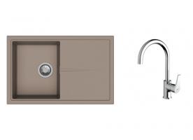 K-StrongSinks S3 Set drez Labe 780x500mm granit béžový + Batéria Rhona chróm