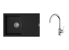 K-StrongSinks S3 Set drez Labe 780x500mm granit čierna + Batéria Rhona chróm