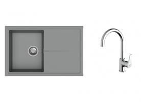 K-StrongSinks S3 Set drez Labe 780x500mm granit šedá + Batéria Rhona chróm
