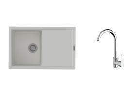 K-StrongSinks S3 Set drez Labe 780x500mm granit biela + Batéria Seina chróm