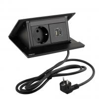 LEGRAND elektrická zásuvka PopUp, 1x230V Schuko, USB A+C nabíjačka, čierna matná