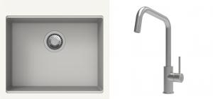 K-StrongSinks S3 Set drez Ipel 560x510mm granit biely + Batéria Arda nerez