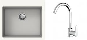 K-StrongSinks S3 Set drez Ipel 560x510mm granit biely + Batéria Seina chróm