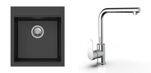 K-StrongSinks S3 Set drez Ipel 460x510mm granit čierny + Batéria  Stréva chróm