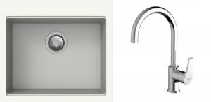 K-StrongSinks S3 Set drez Ipel 560x510mm granit biely + Batéria Rhona chróm