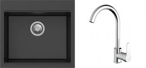 K-StrongSinks S3 Set drez Ipel 560x510mm granit čierny + Batéria Seina chróm