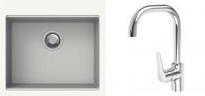 K-StrongSinks S3 Set drez Ipel 560x510mm granit biely + Batéria Garonne chróm
