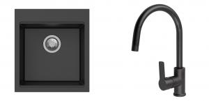 K-StrongSinks S3 Set drez Ipel 460x510mm granit čierny + Batéria Loira čierna